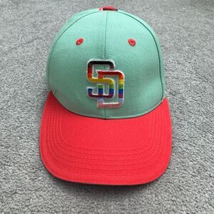 San Diego Padres Pride Snapback Hat Cap Adult One Size Min Green Rainbow SD Logo